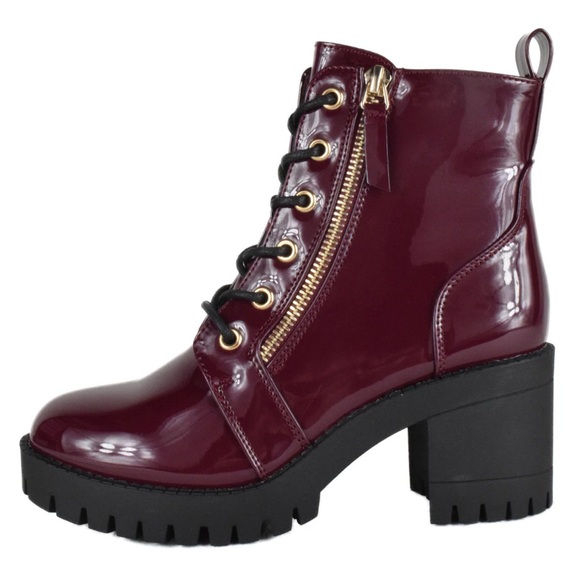 Burgundy Combat Boots - Picture 2 of 3